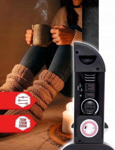 Grzejnik elektryczny konwektorowy Mocny z termostatem Turbo Timer 2000W na Arena.pl