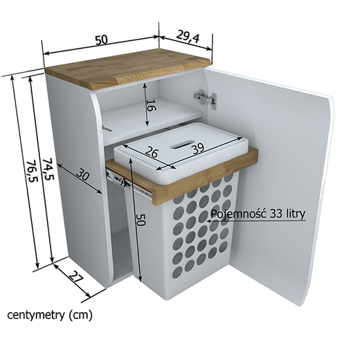 Szafka łazienkowa podwieszana z koszem na pranie 50/32/76,5 cm na Arena.pl