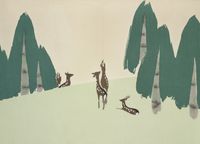 Plakat 18x13cm Deer, Sekka Japoński Vintage do Salonu