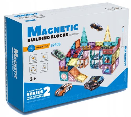 Klocki magnetyczne konstrukcyjne ZESTAW XXL 82 el. tor samochodowy 12 AUT na Arena.pl