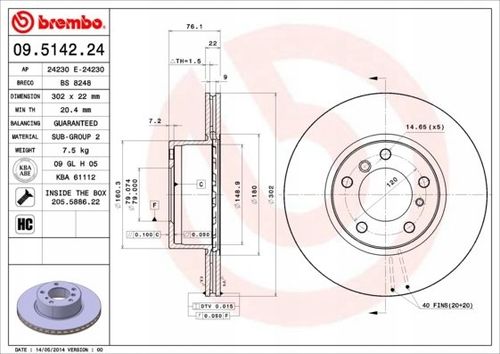 TARCZA HAM PRZOD 302X22 V BREMBO na Arena.pl