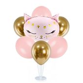 Zestaw balonów na stojaku Różowy Kotek