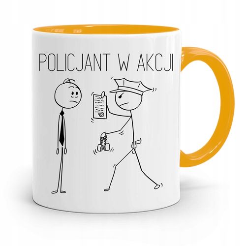 Kubek Żólty Dla Policjanta Policjantki W Akcji Z Nadrukiem Ze Zdjęciem na Arena.pl