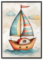 Plakat dla dziecka łódka statek w ramie 30x40 cm w czarnej ramie