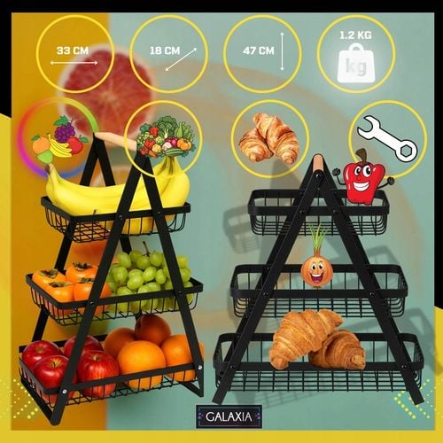 KOSZ NA OWOCE Koszyk na Warzywa Stojak Piętrowy Czarny 3 Poziomy na Arena.pl