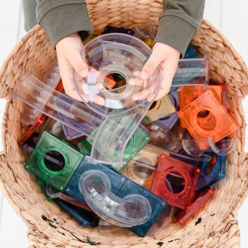 Connetix: klocki magnetyczne tor kulkowy kulodrom Ball Runn 92 elementy na Arena.pl