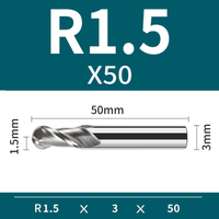 Frez kulowy, kula 2-ostrzowy VHM do aluminium Rozmiar: Ø3xR1.5x3Dx50L