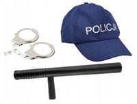 CZAPKA Z DASZKIEM PAŁKA TONFA KAJDANKI STRÓJ POLICJANTA POLICJANTKA