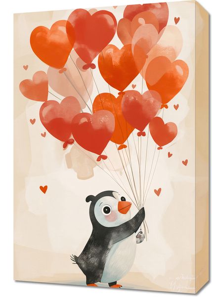 Obraz 40x60cm Pingwinek z Balonami zdjęcie 1