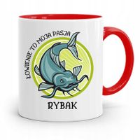 Kubek Czerwony Wędkarza Łowienie To Moja Pasja Z Nadrukiem Ze Zdjęciem