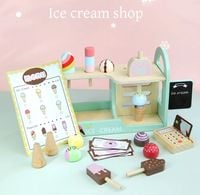 DREWNIANA LODZIARNIA ZABAWKA DLA DZIECI AKCESORIA SKLEP Z LODAMI PREZENT