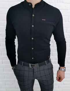 Czarna meska koszula ze stojka slim fit 0338 - S