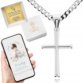 Srebrny komplet 40cm pancerka z krzyżykiem wyjątkowy prezent na