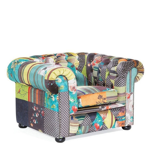 Fotel patchwork żółty CHESTERFIELD zdjęcie 1