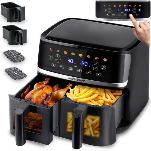 Duża frytkownica beztłuszczowa 10,2l Air fryer XL dwukomorowa Berdsen 1700W BD-657 czarna na Arena.pl