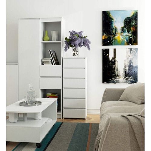 Wąska komoda do salonu, STILO, 40x35x109 cm, biel, mat | TYLETEGOTU na Arena.pl