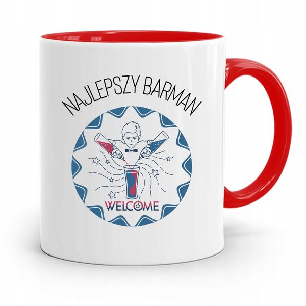 Kubek Czerwony Prezent Dla Najlepszego Barmana Z Nadrukiem Ze Zdjęciem zdjęcie 1