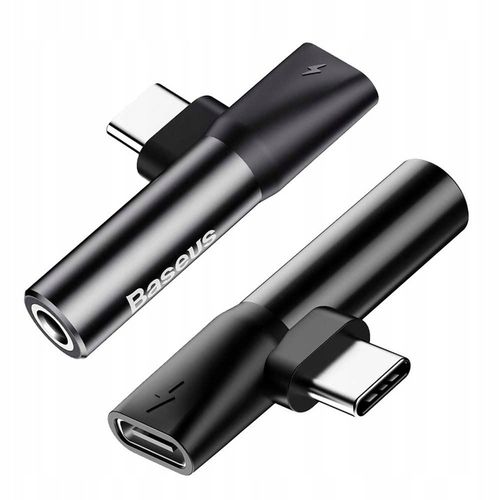 Adapter Audio Baseus USB-C do Mini Jack 3.5mm + USB-C (czarny) na Arena.pl