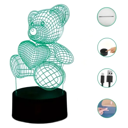 Lampka Nocna Prezent Miś 3D Illusion do Sypialni dla Dzieci Biurkowa USB na Arena.pl
