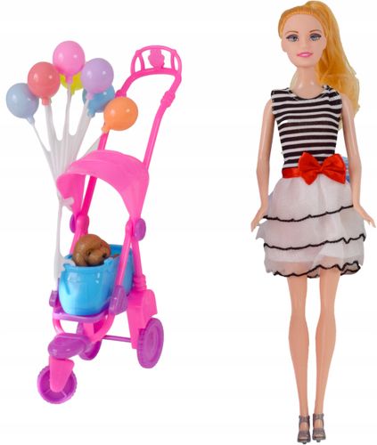 Lalka ze spacerówką i pieskiem zestaw spacer w wózku z pupilami dla dzieci na Arena.pl