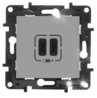 ŁADOWARKA GNIAZDO 2x USB TYP C 3A LEGRAND NILOE STEP 863339B ALUMINUM