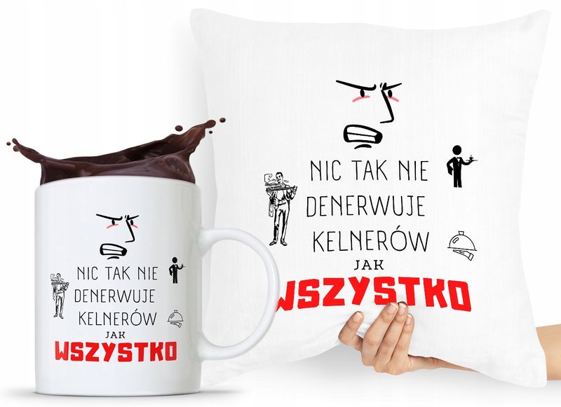 Zestaw Poduszka + Kubek Dla Kelnera Prezent Z Nadrukiem Ze Zdjęciem zdjęcie 1