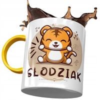 Kubek Żółty Z Tygryskiem Słodki Na Prezent Z Nadrukiem Ze Zdjęciem
