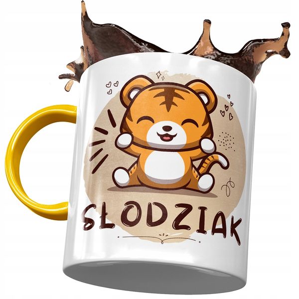 Kubek Żółty Z Tygryskiem Słodki Na Prezent Z Nadrukiem Ze Zdjęciem zdjęcie 1