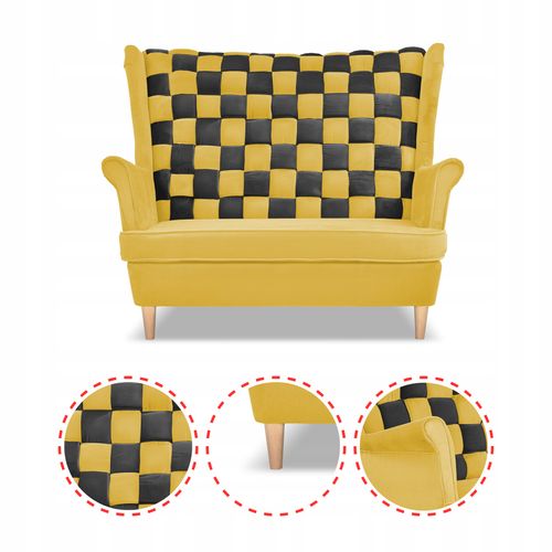 Zestaw uszak CAROL DUO sofa fotele pufy żółty miodowy - brąz na Arena.pl