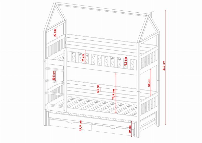 ŁÓŻKO PIĘTROWE 3- osobowe domek Iga 90x200 zdjęcie 2
