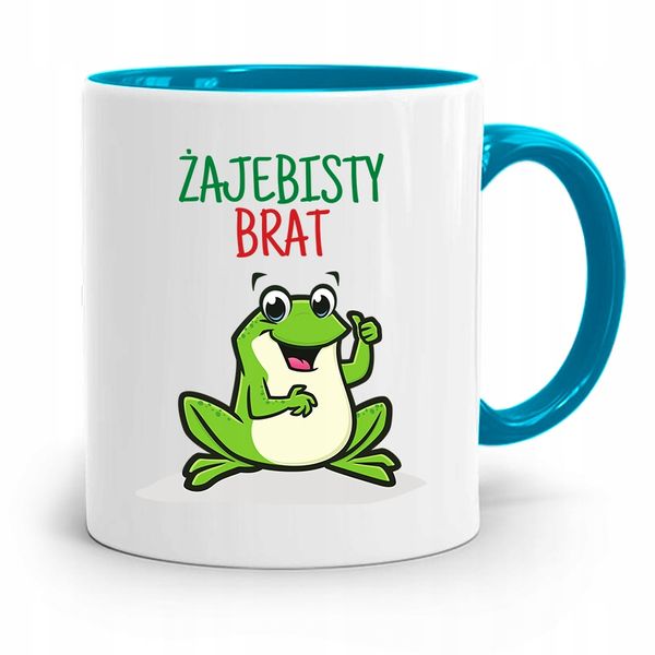 Kubek Błękitny Prezent Dla Brata Żajebisty Brat Z Nadrukiem Ze Zdjęciem zdjęcie 1