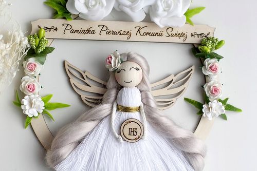 Anioł stróż 3D makrama dowolny napis grawer GRATIS Komunia Chrzest Urodziny na Arena.pl
