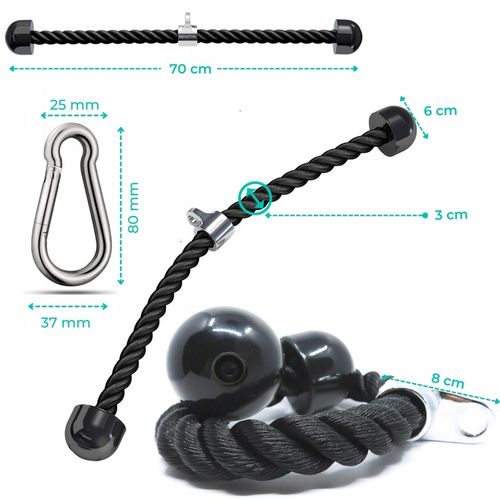 SZNUR UCHWYT DO WYCIĄGU LINA NA TRICEPS MASYWNA I SOLIDNA Z KARABIŃCZYKIEM na Arena.pl