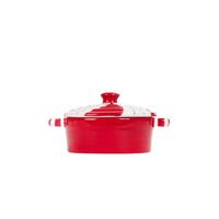 Naczynie do serwowania LOLIPOP z pokrywką czerwono-białe 16x9cm HOMLA