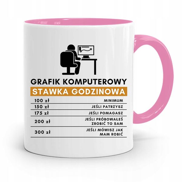 Kubek Różowy Prezent Dla Grafika Stawka Godzinowa Z Nadrukiem Ze Zdjęciem zdjęcie 1