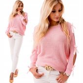 LUŹNY Modny KOBIECY SWETER Sweterek Oversize Kokardki