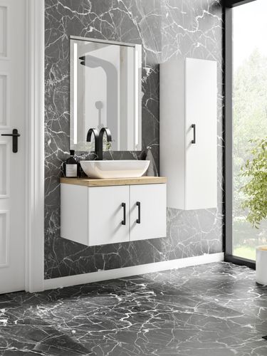 Szafka łazienkowa wisząca MARKUS 80 biały/dąb  z umywalką Lara (W3) na Arena.pl