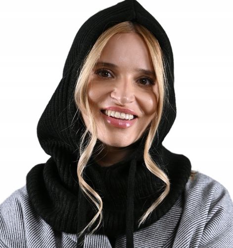 Czapka zimowa damska BALACLAVA kominarka kaptur na jesien Modna Czarna UNI na Arena.pl
