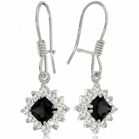 SREBRNE KOLCZYKI WISZĄCE NA BIGLU Z CZARNYMI CYRKONIAMI PRÓBA SREBRA 925