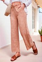 Spodnie Letnie Damskie Szeroka Nogawka Luźne Kwiaty XL/2XL BEŻOWE