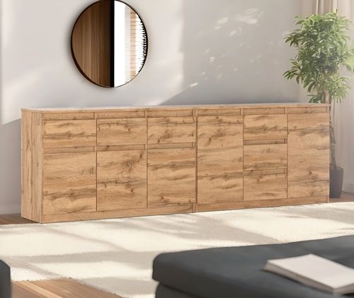 Komoda Drewniana 6 Szuflad Do Salonu 240cm Duża Pojemna Szafka Dąb Wotan na Arena.pl