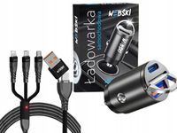 ŁADOWARKA SAMOCHDOWA DO TELEFONU 4xUSB A QC3.0 / USB C 20W KABEL 3W1 60W