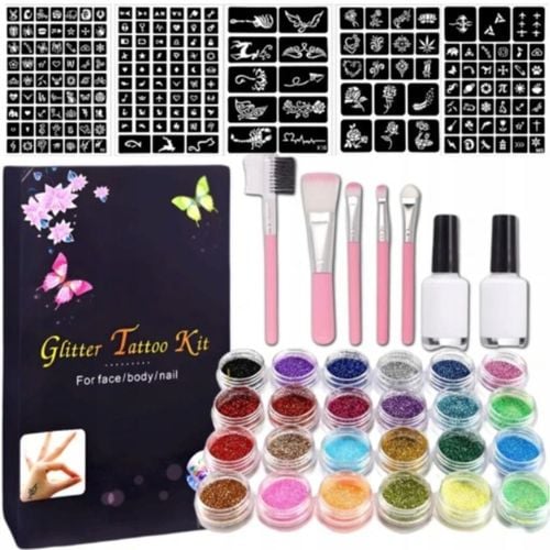 ZESTAW FARB I TATUAŻY ZESTAW DO MALOWANIA TWARZY BROKATOWE ZMYWALNE na Arena.pl