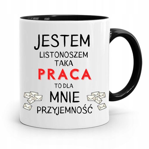 Kubek Czarny Dla Listonosza Praca To Przyjemność Z Nadrukiem Ze Zdjęciem na Arena.pl