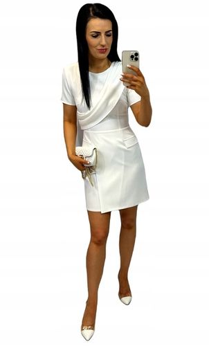 Sukienki Damskie na Komunię Chrzciny Sukienka Elegancka z Szarfą Ecru M na Arena.pl