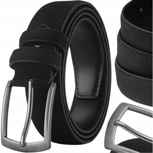 Elegancki Pasek Męski Skórzany Spodni Zamszowy Czarny Metalowa Klamra na Arena.pl
