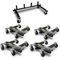 19385 Zestaw 4 wózków manewrowych ze stojakiem hydrauliczne do warsztatu