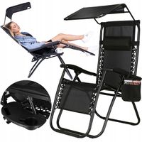 LEŻAK OGRODOWY PLAŻOWY FOTEL SKŁADANY ZERO GRAVITY TURYSTYCZNY Z DASZKIEM