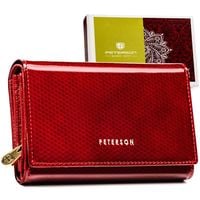 skórzany, lakierowany portfel damski w czerwonym kolorze, wyposażony