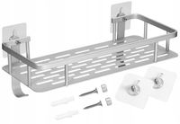 PÓŁKA ŁAZIENKOWA POD PRYSZNIC WISZĄCA SREBRNA ALUMINIUM PRZYKLEJANA KOŁKI